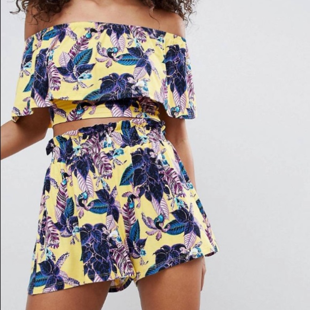 Aso’s Tropical Off The Shoulder Two Piece Set